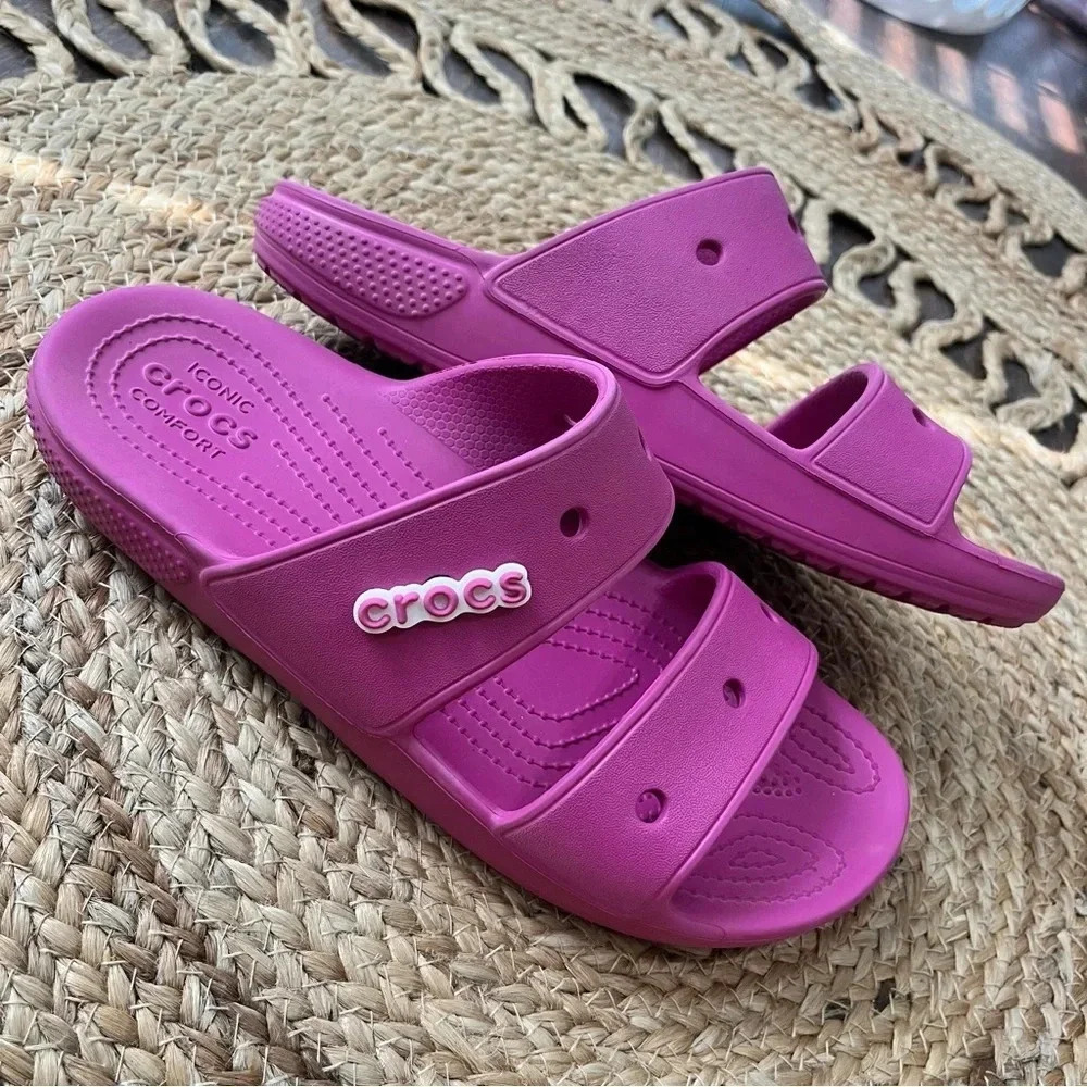 Crocs Classic Slides US W10 M8 Pink Double Strap Sandals Barbiecore